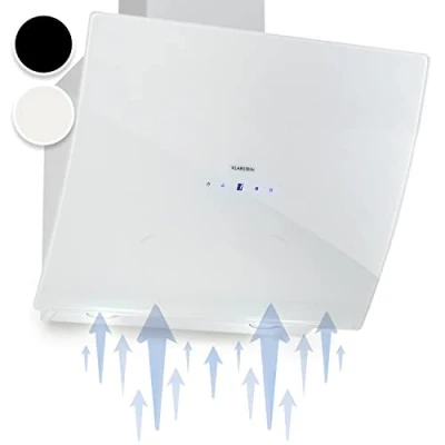 Immagine di Klarstein Annabelle Cappa Aspirante a Parete, da Cucina, Aspirazione o Ricircolo, 3 Livelli, fino 650 m3/h, Vetro, Acciaio Inox, Panello Touch, Timer, 60 cm, Bianco