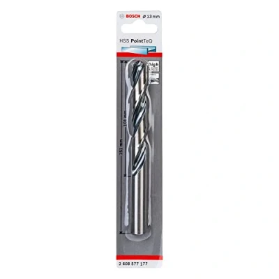Immagine di Bosch Accessories 2608577177 HSS PointTeQ (13 x 101 151 mm) Punta Elicoidale per Trapano Metallo, Acciaio, Fusione o Plastica, Grigio (Argento), Ø 13 mm