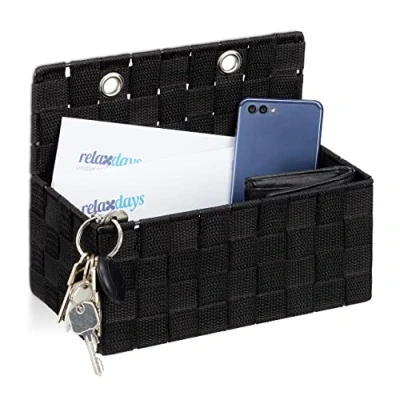 Immagine di Relaxdays Cestino Portaoggetti, da Appendere, Organizer per Bagno, Corridoio, Camera Letto, HLP: 20x25x15 cm, Nero, PP, Metallo
