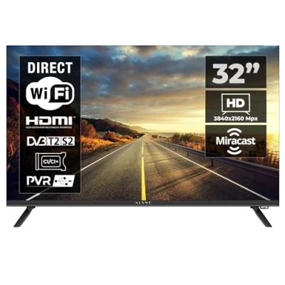 Immagine di KIANO Elegance TV Smart Televisione 32&quot; Pollici 80 cm LED HD Senza cornice Metallo Android Netfilx YouTube Bluetooth Miracast WiFi 3 HDMI Dolby Audio Triplo Tuner DVB T2 Nero