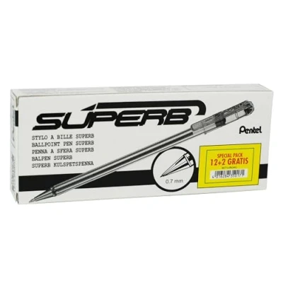 Immagine di Pentel BK77 Superb penna a sfera punta fine 0,7 mm nero, value pack 12+2 pz omaggio