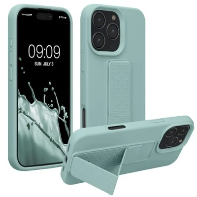 Immagine di kwmobile 1x Custodia Compatibile con Apple iPhone 16 Pro Max Cover Supporto Dita Back Case per Smartphone Protezione Gommata menta