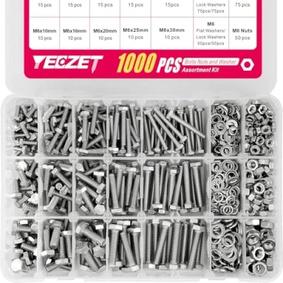 Immagine di YEEZET 1000pcs M4 M5 M6 Kit Assortimento di Bulloni e Dadi Rondelle, Set Metrici in Acciaio Inossidabile 304, 15 Dimensioni Più Comuni, 10 40 mm