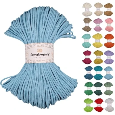 Immagine di cordoncino di cotone intrecciato 3 mm 100 m, 46 colori, per uncinetto, filo macramè, filato alta qualità, corda Sznurkomania (azzurro)