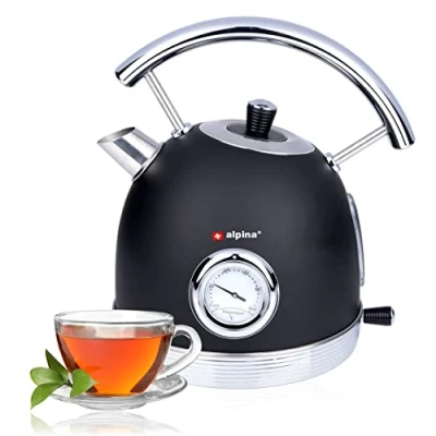 Immagine di Alpina Bollitore Retro 1,8 L Termostato integrato Protezione contro la caduta a secco Indicatore del livello dell&#039;acqua trasparente Nero 1850 2200 W