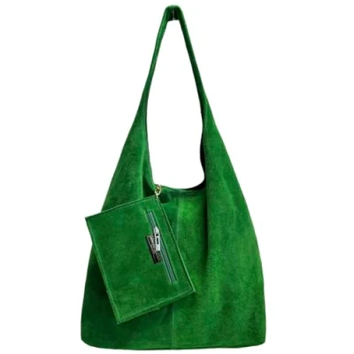 Immagine di Modarno borsa a tracolla da donna in pelle scamosciata pochette, tracolla, shopper, donna, vera (Verde smeraldo)
