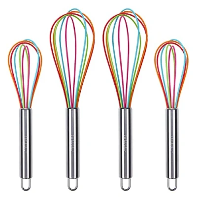 Immagine di Webake Set di 4 Frusta a Mano Silicone Fruste da Cucina 25,5 cm 22 per Mescolare Frullino Inossidabile Antiaderente Frullare, Sbattere