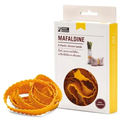 Immagine di Divertenti fasce in silicone a forma di pasta, set 8 elastici super resistenti per un uso ripetuto cucina e casa, hanno bell&#039;aspetto non si strappano! Mafaldine Bands by Monkey Business