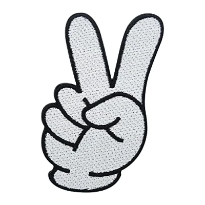 Immagine di Finally Home Toppa termoadesiva con scritta in lingua tedesca &quot;Peace&quot; bianca, &quot;Comic Patches, Retro Hippie, per la pace