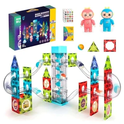 Immagine di CELMAN Costruzioni Magnetiche Set di Percorso per Biglie, Magnetic Tiles, Tessere e Tracciati Magnetici Bambini 3, 4, 5, 10 Anni Più, Montessori Kit Giochi Logica