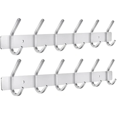 Immagine di JOLY FANG Appendiabiti da Parete Argento, Ganci Muro in Acciaio Inox, Attaccapanni Montato per Cameretta, Cucina, Bagno(6 Ganci,2pcs)