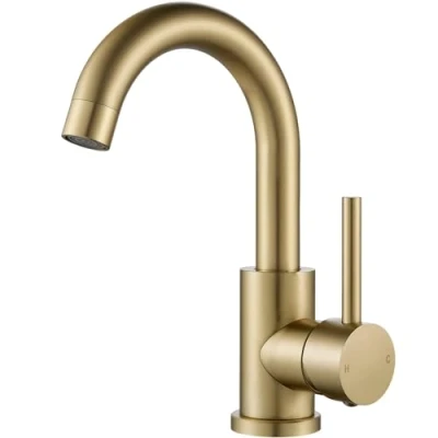 Immagine di F DEEN Rubinetti per bagno, Rubinetto Lavabo con Girevole a 360, Miscelatore Monocomando Lavabo, Valvola in Ceramica, Oro Spazzolato