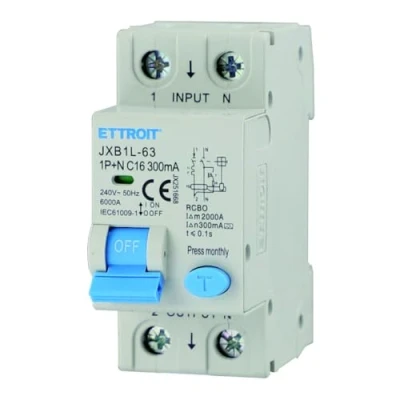 Immagine di Interruttore magnetotermico differenziale salvavita, 1P+N, occupa 2 moduli DIN, 220V 230V, 16A C16, 300mA, 6KA 6000A, RCBO, classe A