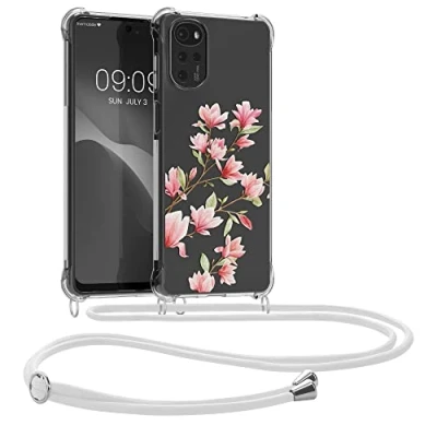 Immagine di kwmobile Custodia Compatibile con Motorola Moto G22 Cover Back Case in Silicone TPU Protezione Smartphone Cordino rosa/bianco/trasparente