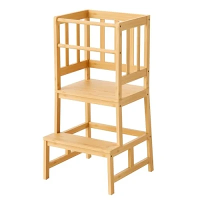 Immagine di Toboli Torre Montessori in bambù 46x46x90cm, con barre di protezione, Learning tower Scala montessoriana