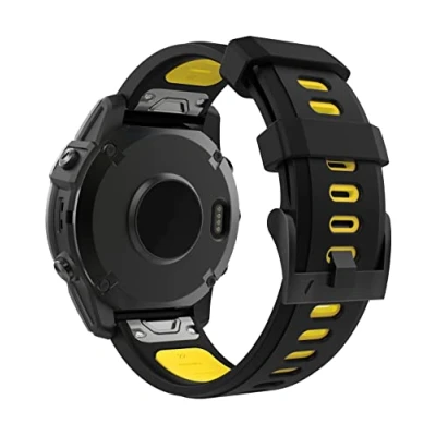 Immagine di MoKo Cinturino Compatibile con Garmin Fenix 7/7 Pro/6/6 Pro/5/5 Plus/Instinct Solar/Instinct 2/Forerunner 965/955, Quick Fit 22mm di Ricambio in Silicone Morbido Bicolore, Nero/Giallo