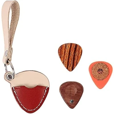 Immagine di Alnicov 3 plettri per chitarra, con custodia in pelle di mucca portachiavi