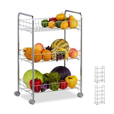 Immagine di Relaxdays Scaffale in Metallo Carrello da Cucina, Ripiani, Portavivande, 4 Ruote,Multiuso,Bagno &amp; Ufficio,Salvaspazio,62,5x40,5x26,5, Acciaio, plastica, Argento/Grigio