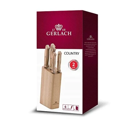 Immagine di Gerlach Set di coltelli in Blocco Country, Acciaio Inossidabile, Marrone, 16 x 8.5 36 cm, 5 unità