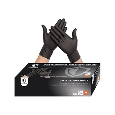 Immagine di OneProtek Guanti nitrile Neri Taglia M (Medio) Set di 2x 100 monouso in senza lattice, Polvere Resistenti e multiuso Protezione contro agenti chimici