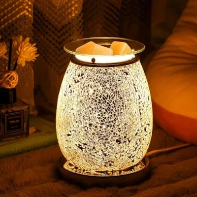 Immagine di Makimoo Stupendo bruciatori elettrici in ghisa di cera, bruciatore a olio, riscaldatore lampada olio per la decorazione della casa (Mosaico d&#039;argento)
