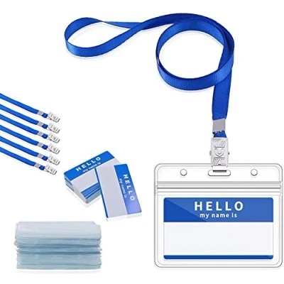 Immagine di Gimars 30set Porta ID Badge da Collo Orizzontale Impermeabile e Trasparente con Cordino PortaPass Carte per Uso Lavoratori Impiegati Studenti Conferenza Blu