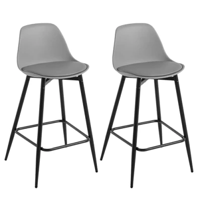Immagine di Klihome Sgabelli da Cucina, Bar Set di 2, per Colazione con Schienale, Sedile in PP Imbottito e Struttura Metallo Poggiapiedi, Grigio, K0003BH 2