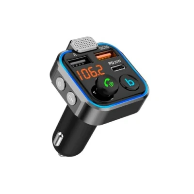 Immagine di NK Trasmettitore FM per auto Bluetooth 5.0 3 Porte di Ricarica: x 2 USB QC3.0 + x1 PD 3.0 Tipo C 20W, Vivavoce, Cancellazione del Rumore, Ricarica Rapida, Pulsante B: Bassi Profondi Hi Fi (Vivavoce)