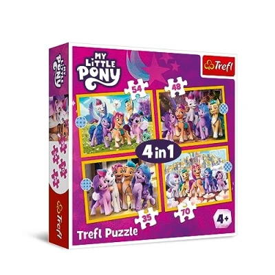 Immagine di Trefl My Little, Incontra i Pony 4in1, 35 a 70 Pezzi Puzzle Colorati con Personaggi della Fiaba, Diversi Livelli di Difficoltà, per Bambini dai 4 anni età, Multicolore, 34624
