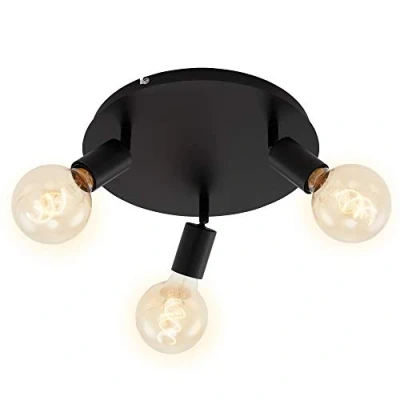 Immagine di BRILONER Leuchten Lampada da Parete, 3 Faretti Orientabili e Regolabili, Retrò/Vintage, X E27, Max. 60W, Metallo, Nero, diametro 30 cm 60 W