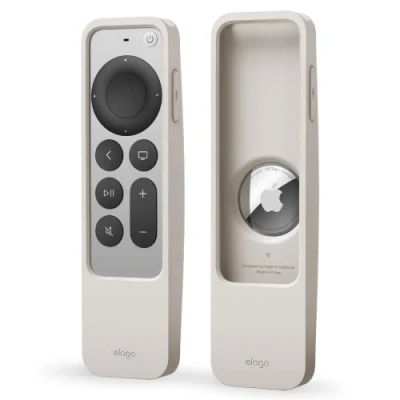 Immagine di elago Custodia con Localizzatore R5 Compatibile Telecomando Apple TV 4K Siri 3a Generazione(2022) e 2a Generazione(2021),Compatibile AirTag Cordino incluso,Protezione Anticaduta (Pietra)