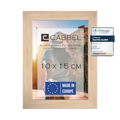 Immagine di CABBEL cornice 10x15 cm, naturale, robusta in legno MDF, plexiglass infrangibile, da appendere e appoggio, ideale per foto/immagini/collage