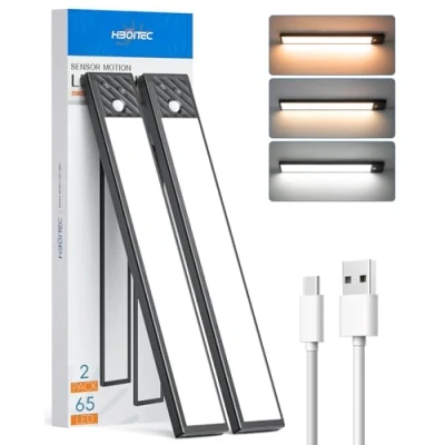 Immagine di HIBOITEC Luce Armadio Led con Sensore di Movimento, 33.5CM Sottopensile Cucina,2500mAh Ricaricabile Lampada Notturna Magnetico USB Per Scale (3 Temperature Colore)