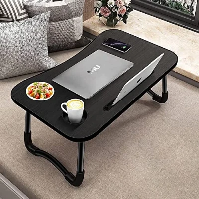 Immagine di Tavolino da Letto Nero Colazione Pieghevole Tavolo Regolabile e Portatile per Laptop PC Supporto Notebook Computer Tablet 60x40x28cm (Nero)