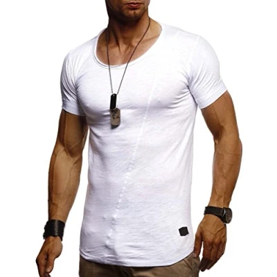 Immagine di Leif Nelson maglietta estiva da uomo, scollo a girocollo, Slim Fit, in cotone, felpa con cappuccio maniche corte LN8209 bianco XXL