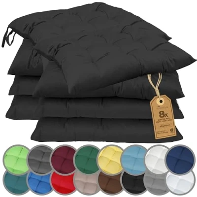 Immagine di NatureMark Cuscini per sedie Confezione da 8 con cordini Imbottiti 40x40 cm Esterno/Interno Nero