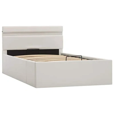 Immagine di vidaXL Giroletto Idraulico con Contenitore e LED Moderno Salvaspazio Robusto a Doghe Letto Imbottito Struttura Telaio Bianco in Similpelle 100x200cm