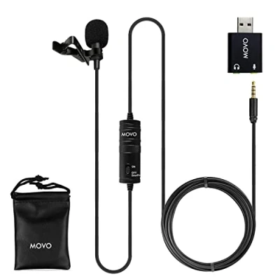 Immagine di Movo Microfono Universale Lavalier USB per Computer con Adattatore Compatibile Laptop, Desktop, PC e Mac, Smartphone, Videocamere, Podcasting, Lavoro Remoto Laptop (6 Metri)
