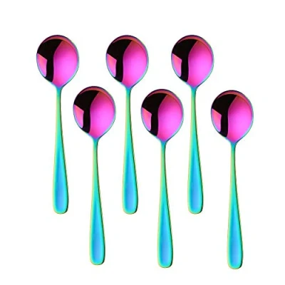 Immagine di Bisda Set di 6 cucchiai rotondi da minestra, in acciaio inox 18/10, iridescenti, lunghezza 17,5 cm, larghezza 4,5 cm