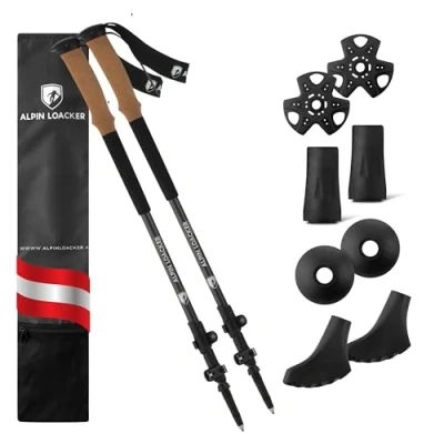 Immagine di ALPIN LOACKER Bastoni da trekking telescopici in alluminio e carbonio con manico sughero, leggeri bastoncini nordic walking donna uomo, per sci ed escursionismo,