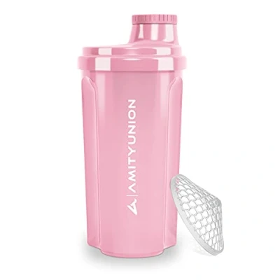 Immagine di shaker per proteine ​​700 ml &quot;Heaven&quot; a prova di perdite, senza BPA con setaccio cliccabile e scala frullati cremosi siero latte, proteine, originale in Rosa corallo