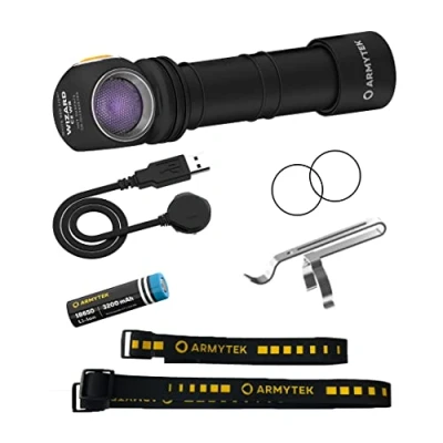 Immagine di ArmyTek Wizard C2 WUV White &amp; Ultraviolet LED (monocolore) Lampada frontale con supporto magnetico a batteria ricaricabile 1100 lm 3 h 65 g