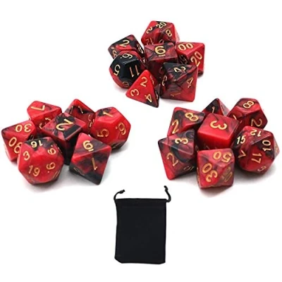 Immagine di DollaTek Dadi poliedrici Set Giochi da Tavolo 3 x 7 (21 Pezzi) Serie Die D20 D12 D10 D8 D6 D4 DND Rpg MTG Doppi Colori One Piece (Nero e Rosso)