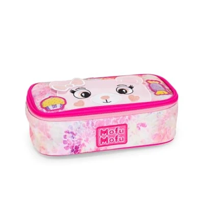 Immagine di Mofu Astuccio Scuola Ufficiale Mofu, Ovale per Bambine, Ideale Riporre la Cancelleria, con Divisorio Interno e Passanti Elastici, Pratica Chiusura a Zip, 22x7,5Hx11 cm, Orso