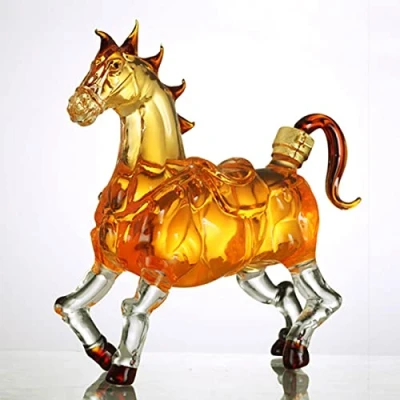 Immagine di Decanter per liquori animali, Whisky a forma di cavallo, in cristallo da 1000 ml, vetro con tappo ermetico, Scotch Vodka Cognac Rum