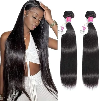Immagine di RICHAIR Tessitura brasiliana in set 2 fasci lisci, 50 g/bundle(100 g totale) con setole brasiliane 10 pollici, capelli umani naturali vergini dritti estensioni per 8 A