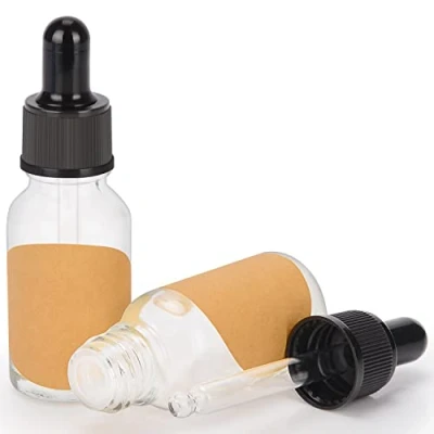 Immagine di stonylab 2 Pack Flaconi Contagocce in Vetro, Flacone Vetro Vuoto con Affusolato, Tappo Interno e Etichetta per Oli Essenziali, Fragranze Aromaterapia (15 ml, Trasparente)