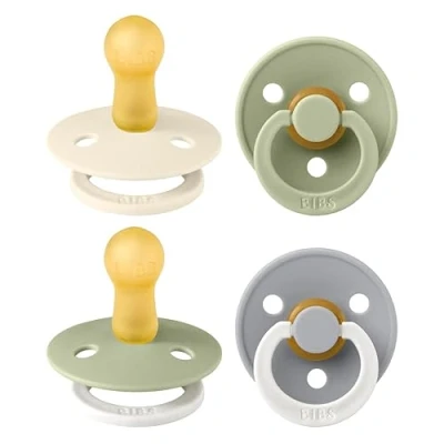 Immagine di BIBS Colour, Set di 4 ciucci, succhietto senza BPA, Tettarella tonda. Lattice gomma naturale, Prodotto in Danimarca. 6 18 mesi (set da 4), Sage Glow Mix