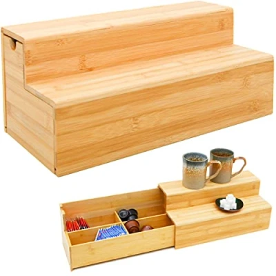 Immagine di DuneDesign Contenitore di bambù per caffè e tè 36x17x16 Porta Bustine Capsule Cassetto in Legno