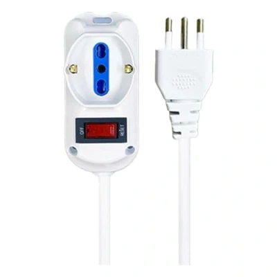Immagine di Multipresa Elettrica 3 Posti Spina 10A con Interruttore, Ciabatta 2 Prese 10A/16A + 1 Presa Schuko 16A, Max 2500W 250V (con Cavo metri, Bianco)